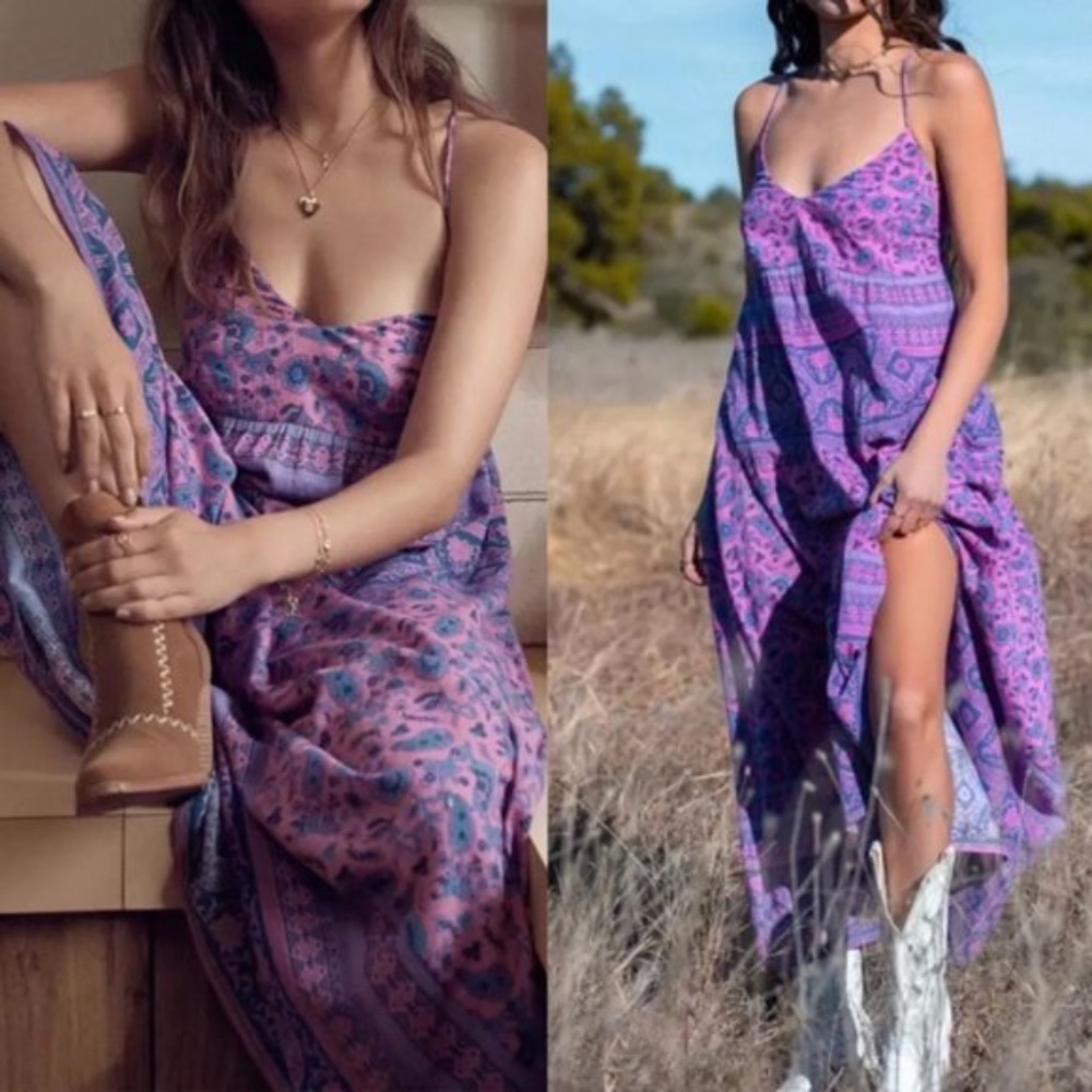 09 Gypsy Boho Lace Up Cami Floral Dress - Picture 3 of 8
